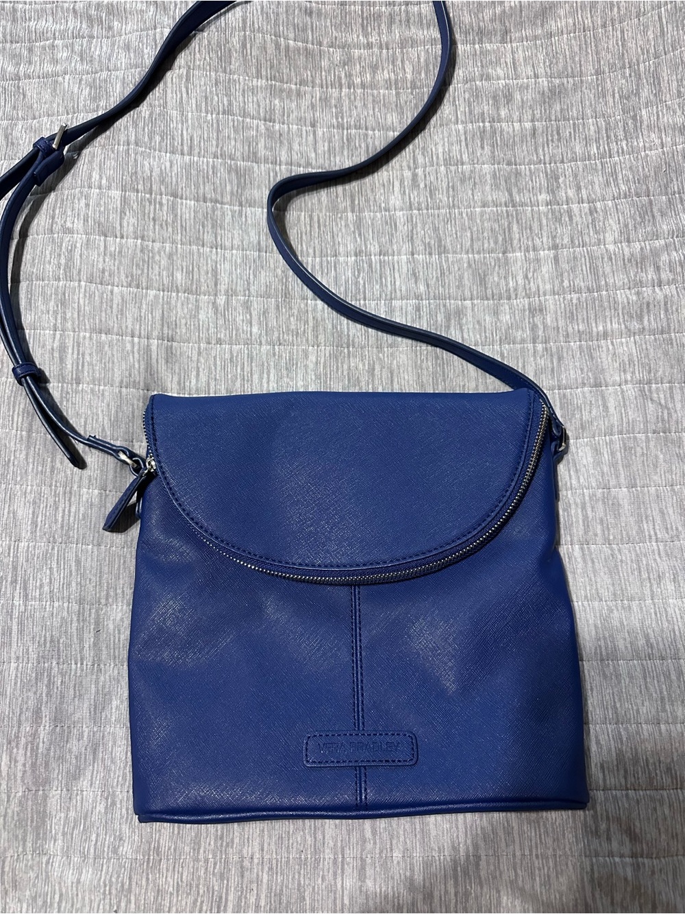 Vera Bradley Blue Leather Crossbody Bag-Leopard Lining